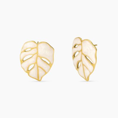 Kidult Orecchini Foglia Smaltata Acciaio Gold