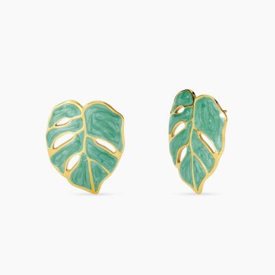 Kidult Orecchini Foglia Smaltata Acciaio Gold