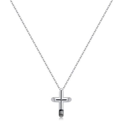 Brosway Collana Uomo Acciaio Croce e Smalto Nero Celesta