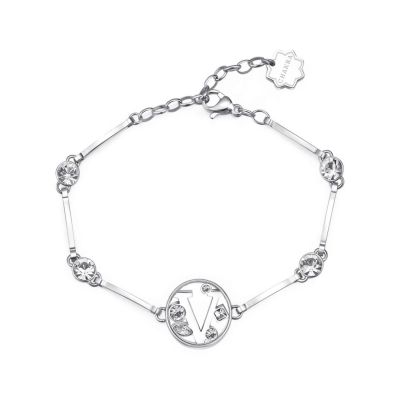 Brosway Bracciale Donna Acciaio Lettera V e Cristalli Chakra