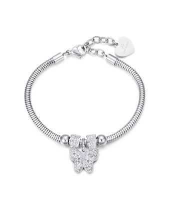 Luca Barra Bracciale Donna Acciaio Farfalla e Cristalli Biancgi