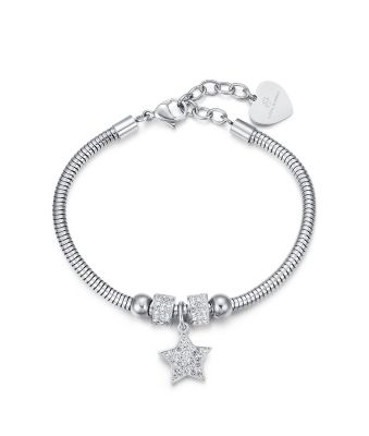 Luca Barra Bracciale Donna Acciaio Stella e Cristalli Bianchi