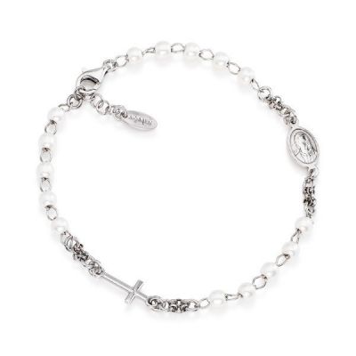 Amen Bracciale Donna Rosario Argento Perle Croce charm