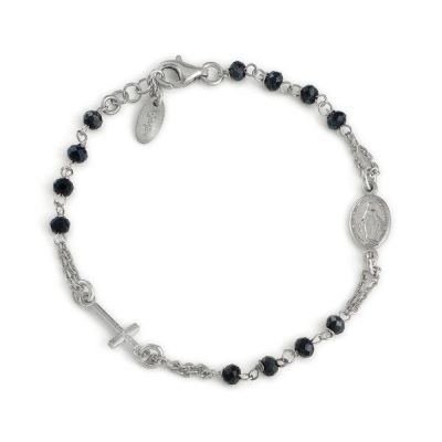 Amen Bracciale Donna Rosario Argento Cristalli Neri