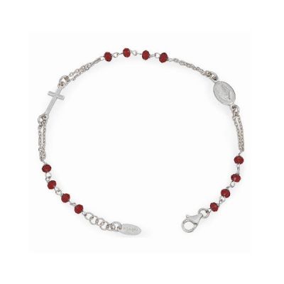 Amen Bracciale Donna Rosario Argento Cristalli Rossi