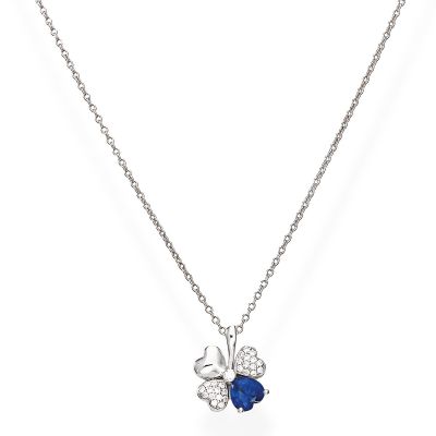 Amen Collana Donna Argento Zirconi Bianchi e Blu Rodio