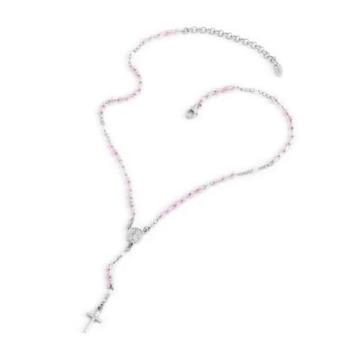 Amen Collana Donna Rosario Argento Classico Junior Cristalli Rosa