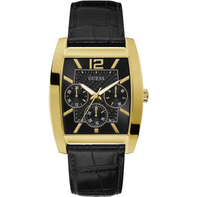 Guess Orologio Solo Tempo Uomo Acciaio Gold e Pelle Nero