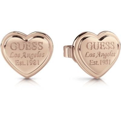 Guess Orecchini Bottone Donna Acciaio Rosè Logo Guess