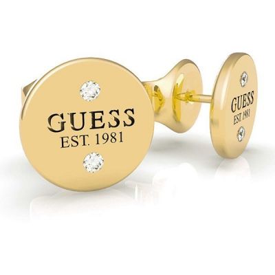Guess Orecchini Bottone Donna Acciaio Gold Logo Guess