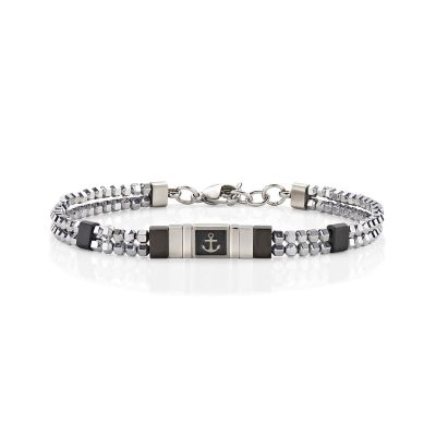 Amen Bracciale Acciaio Ematite e Smalto Nero