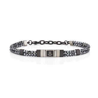 Amen Bracciale Acciaio Brunito Ematite e Smalto Nero