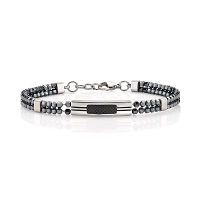 Amen Bracciale Acciaio Ematite e Pvd Nero