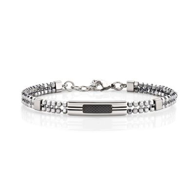 Amen Bracciale Acciaio Ematite e Pvd Nero