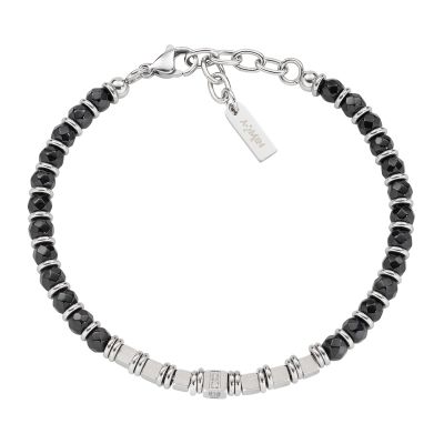 Amen Bracciale Uomo Acciaio Elementi Neri e Acciaio