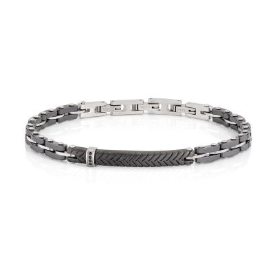 Amen Bracciale Acciaio e Ceramica con Zirconi Neri