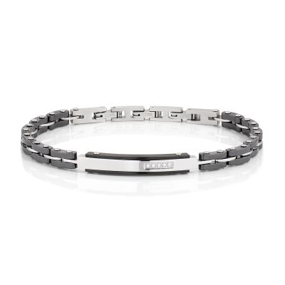 Amen Bracciale Acciaio Ceramica Nera e Diamanti