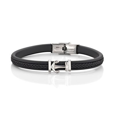 Amen Bracciale Acciaio Caucciù e Cotone Nero