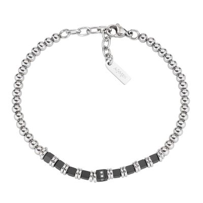 Amen Bracciale Acciaio Elementi Pvd Neri e Zirconi