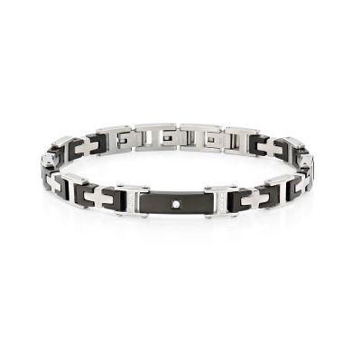 Amen Bracciale Acciaio e Ip Nero con Zircone