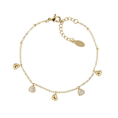Amen Bracciale Acciaio Gold Cuori e Cristalli