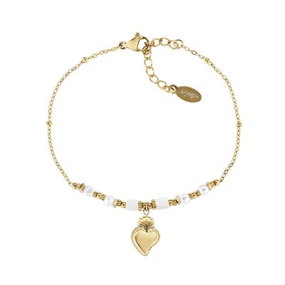Amen Bracciale Acciaio Gold Cuore Sacro e Agata