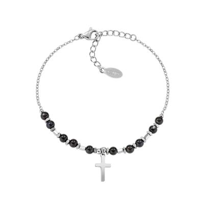Amen Bracciale Acciaio Croce e Onice