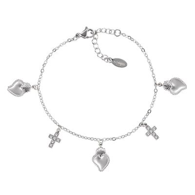 Amen Bracciale Acciaio Cuori Sacri e Croci