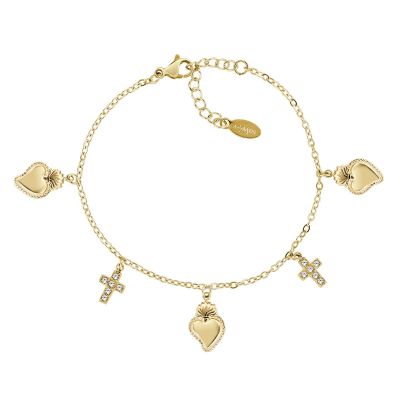 Amen Bracciale Acciaio Gold Cuori Sacri e Croci