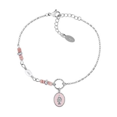 Amen Bracciale Acciaio Madonnina Agata Rosa