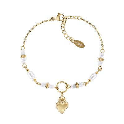 Amen Bracciale Acciaio Gold Cuore Sacro e Agata
