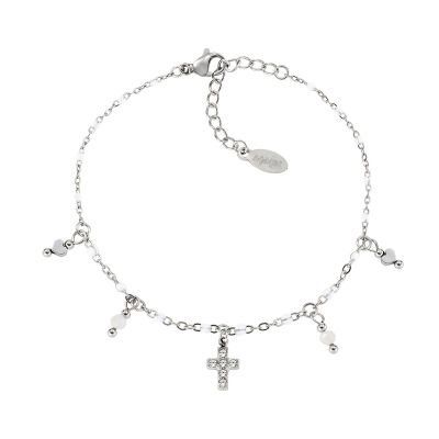 Amen Bracciale Acciaio Croce Agata e Cuore