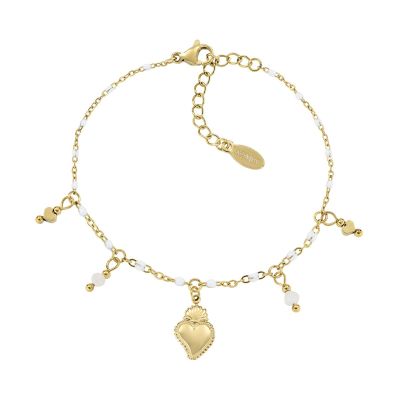 Amen Bracciale Acciaio Gold Cuore Sacro Agata e Cuore