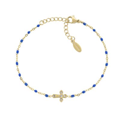Amen Bracciale Acciaio Gold Croce Zirconi e Smalto