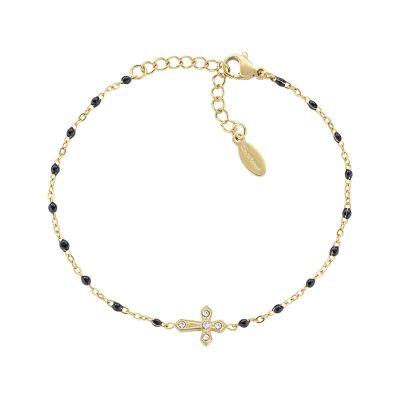 Amen Bracciale Acciaio Gold Croce Zirconi e Smalto
