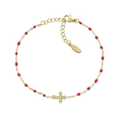Amen Bracciale Acciaio Gold Croce Zirconi e Smalto