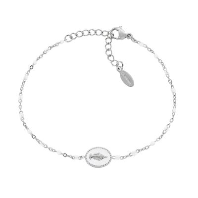 Amen Bracciale Acciaio Madonnina Smalto Bianco