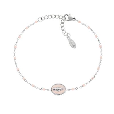 Amen Bracciale Acciaio Madonnina Smalto Rosa