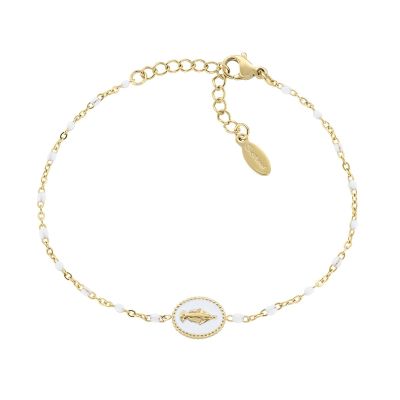 Amen Bracciale Acciaio Gold Madonnina Smalto Bianco