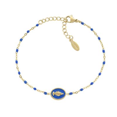 Amen Bracciale Acciaio Gold Madonnina Smalto Blu