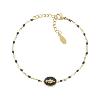 Amen Bracciale Acciaio Gold Madonnina Smalto Nero