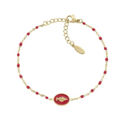 Amen Bracciale Acciaio Gold Madonnina Smalto Rosso