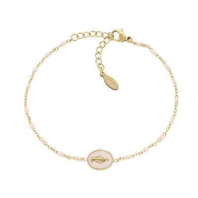 Amen Bracciale Acciaio Gold Madonnina Smalto Rosa