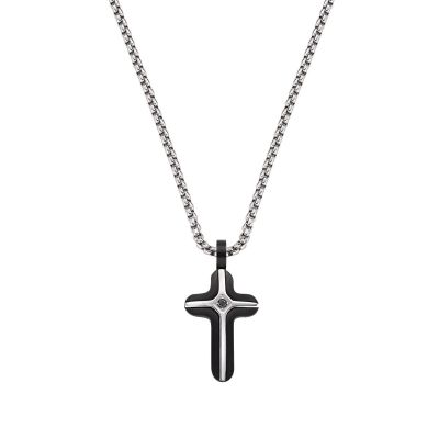 Amen Collana Acciaio Croce Pvd Nero Zircone Nero 
