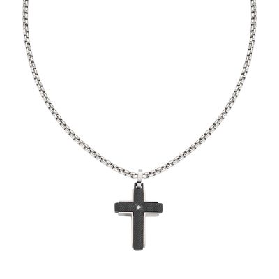 Amen Collana Uomo Acciaio Croce Nera e Zircone