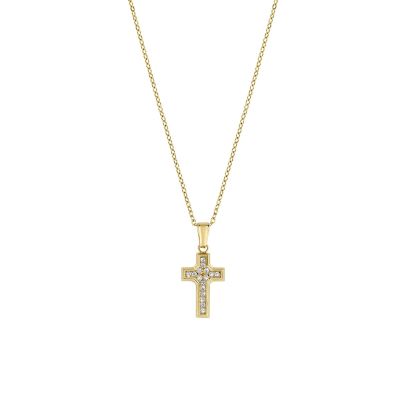 Amen Collana Acciaio Gold Croce Zirconi Bianchi