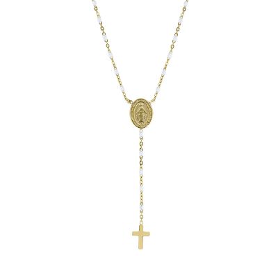 Amen Collana Acciaio Gold Madonnina Croce e Smalto