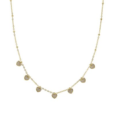 Amen Collana Acciaio Gold Cuori con Zirconi