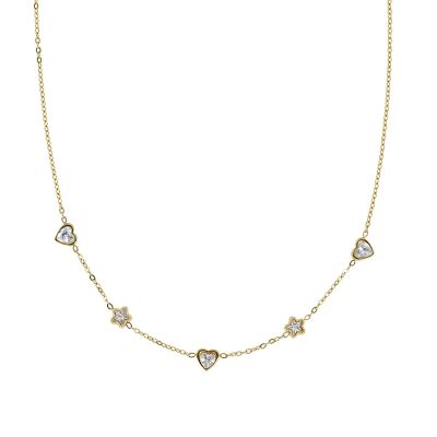 Amen Collana Acciaio Gold Cuori e Stelle