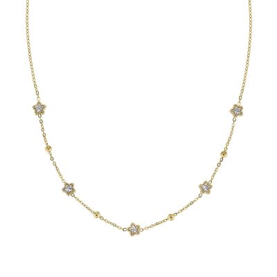 Amen Collana Acciaio Gold Stelle di Cristalli